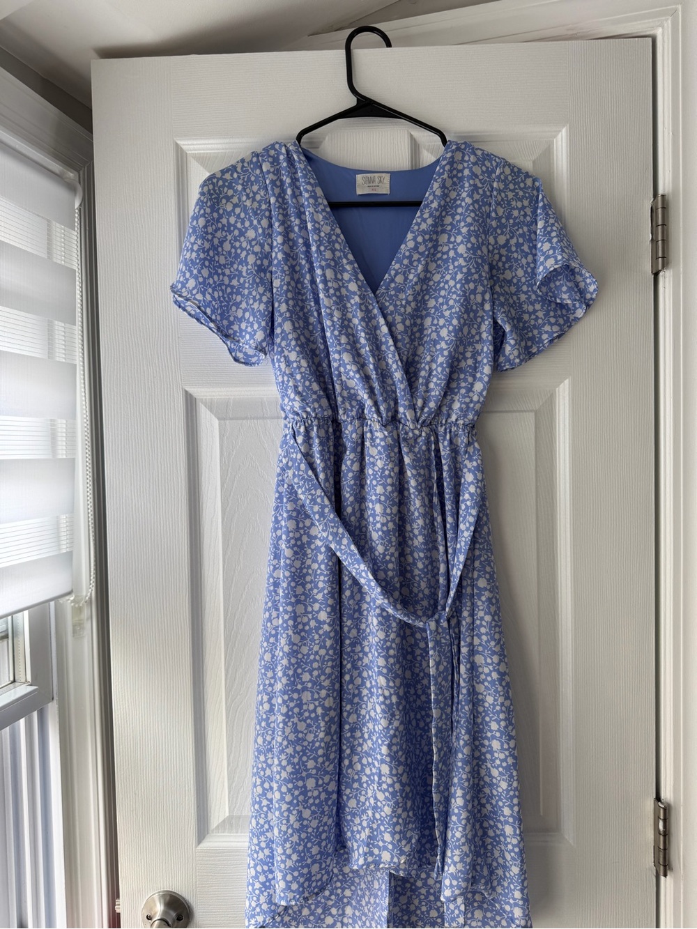 Floral Wrap Midi Dress in Light Blue